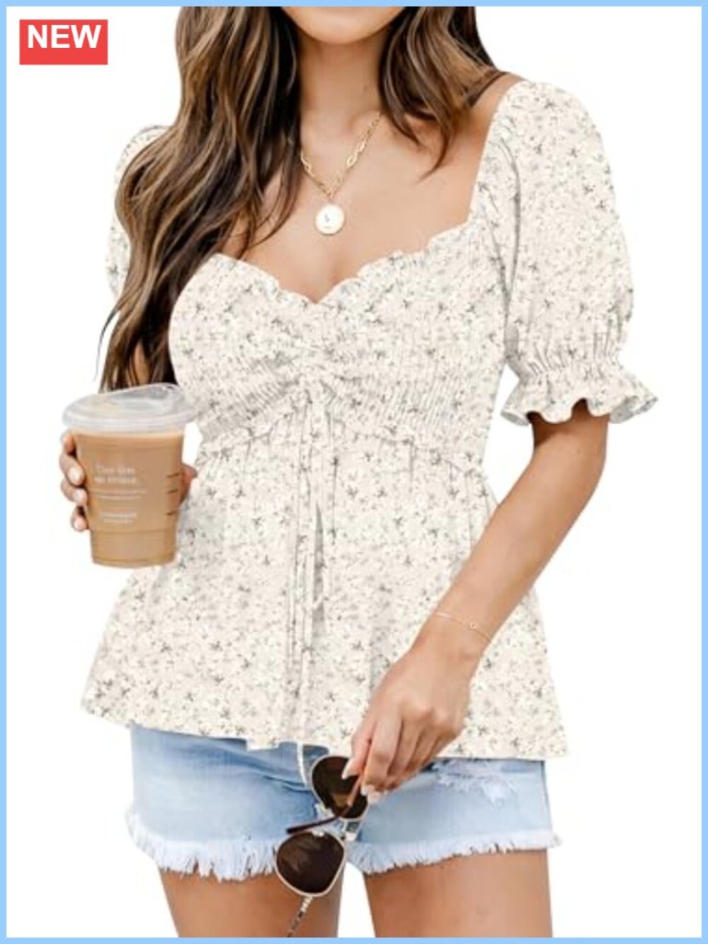 Womens Summer Peplum Top Puff Short Sleeve Babydoll Blouse Trendy Going Out